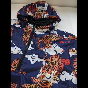 Reason Anorak Hooded Windbreaker Tiger Allover Print 1/4-Zip Pullover Jacket XL